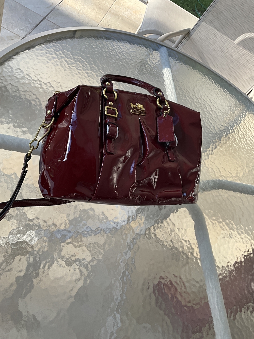 Coach Patent Leather Satchel Bag - Burgundy - Picture 5 of 5